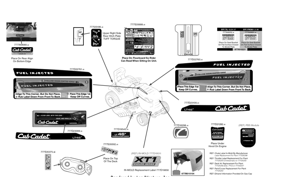 Label Map Diagram and Parts List for XT1-LT46EFI (13A9A1CN010)(2018) Cub Cadet Lawn Tractor